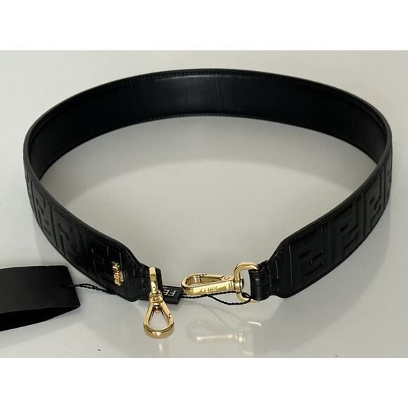 FENDI FF Logo Leather Strap Black Made in Italy NWT $790 - Picture 7 of 12